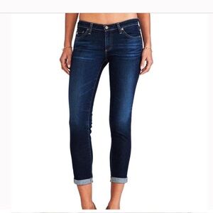 AG Adriano Goldschmied Dark Wash The Stilt Cigarette Roll-Up Cropped Jeans